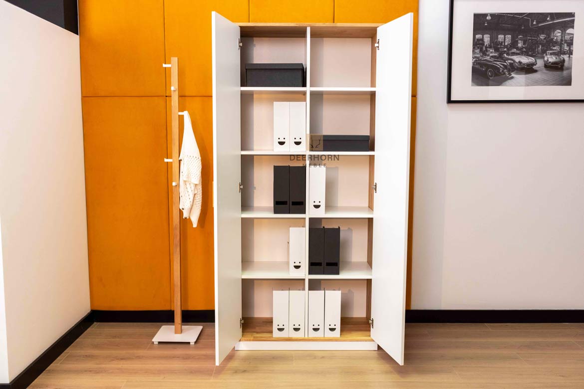 Weißer Aktenschrank aus Holz und Metall 90 cm