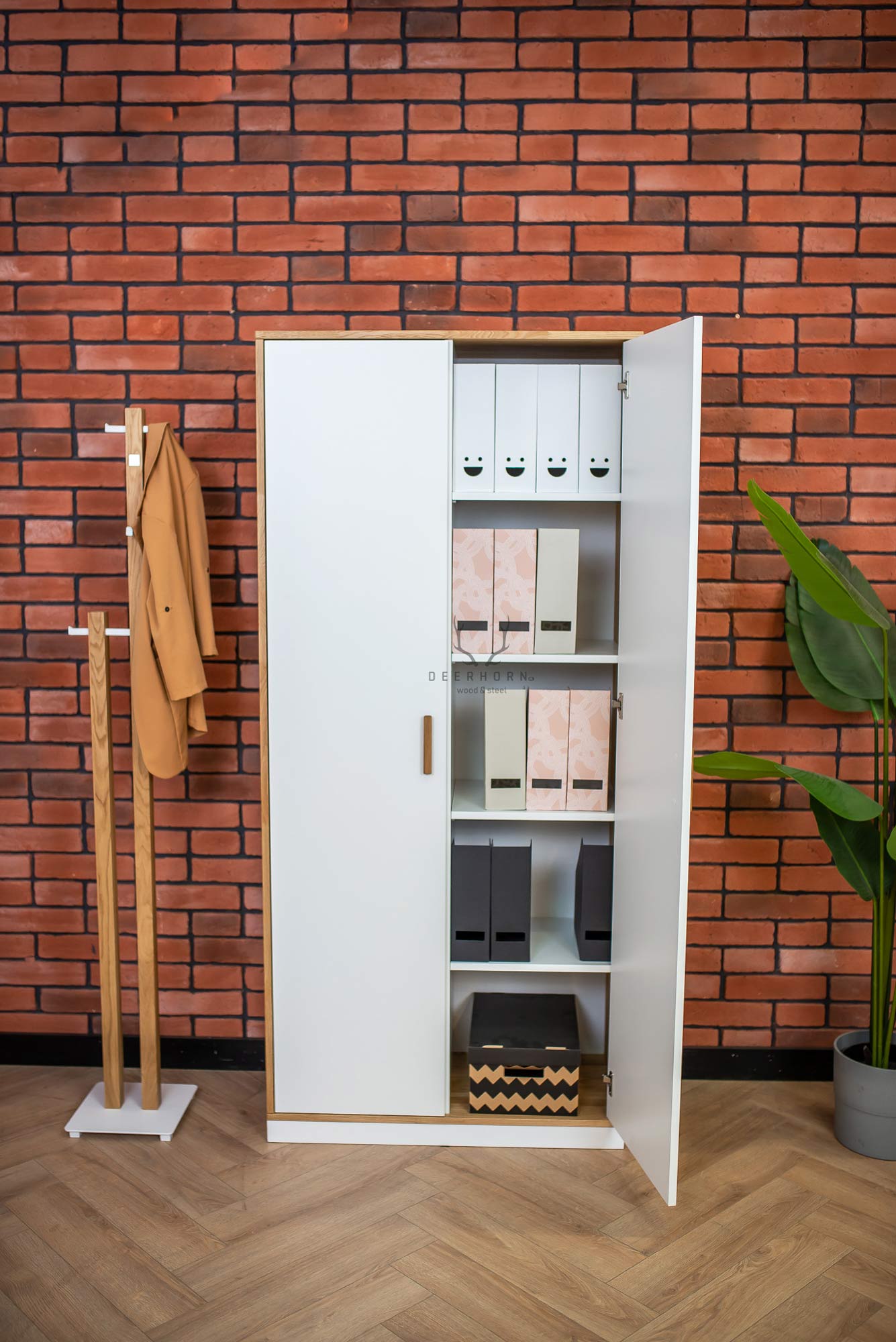 Weißer Aktenschrank aus Holz und Metall 90 cm