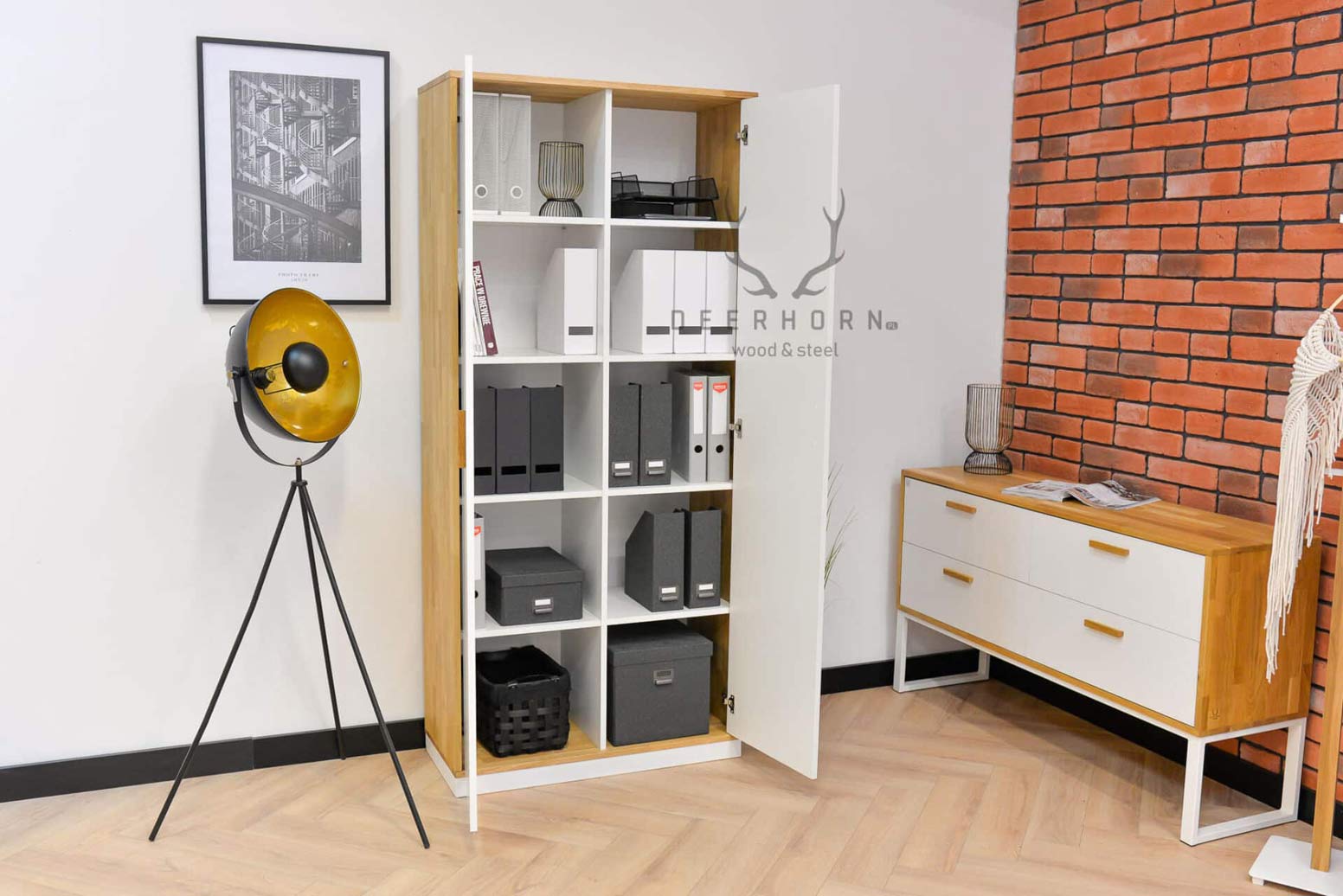 Weißer Aktenschrank aus Holz und Metall 90 cm