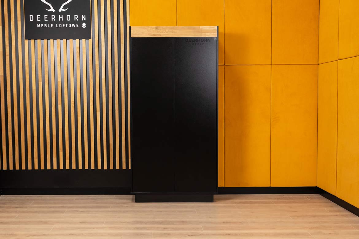 Schwarzer Schrank mit Holz Prestige Office