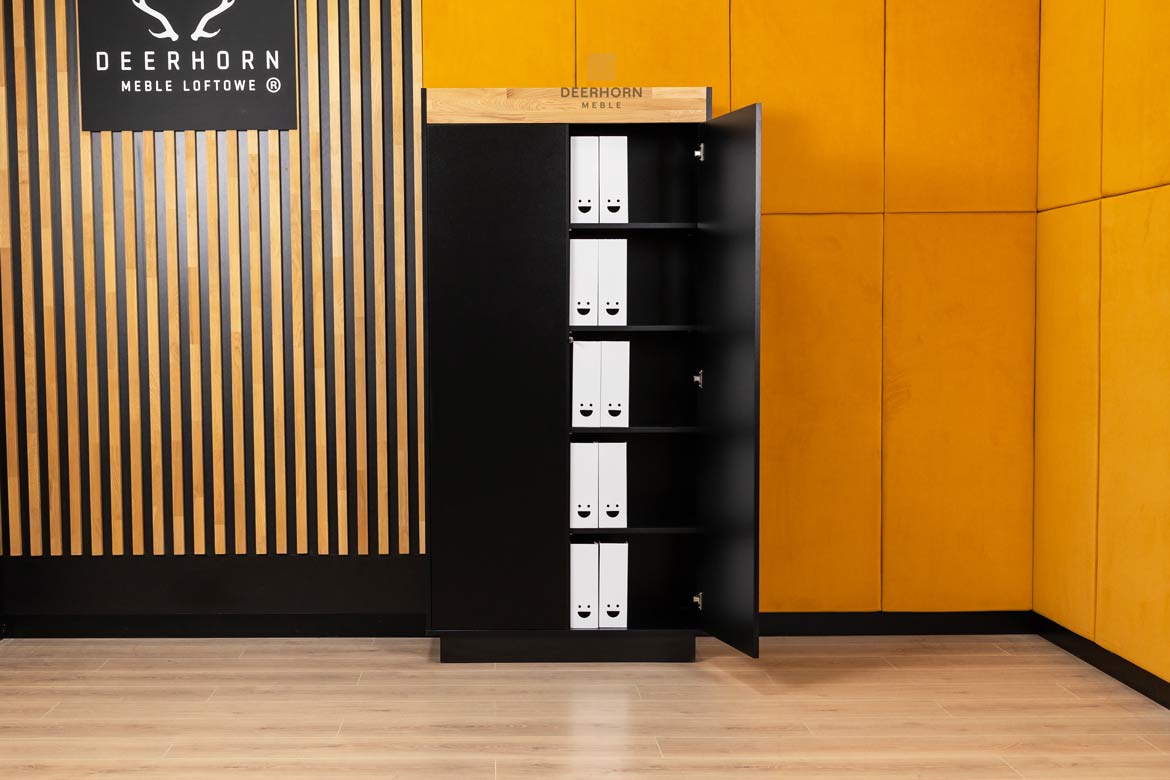 Schwarzer Schrank mit Holz Prestige Office