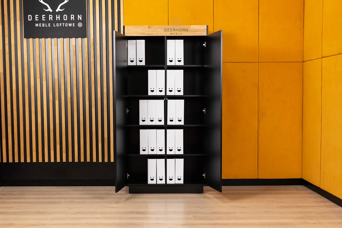 Schwarzer Schrank mit Holz Prestige Office
