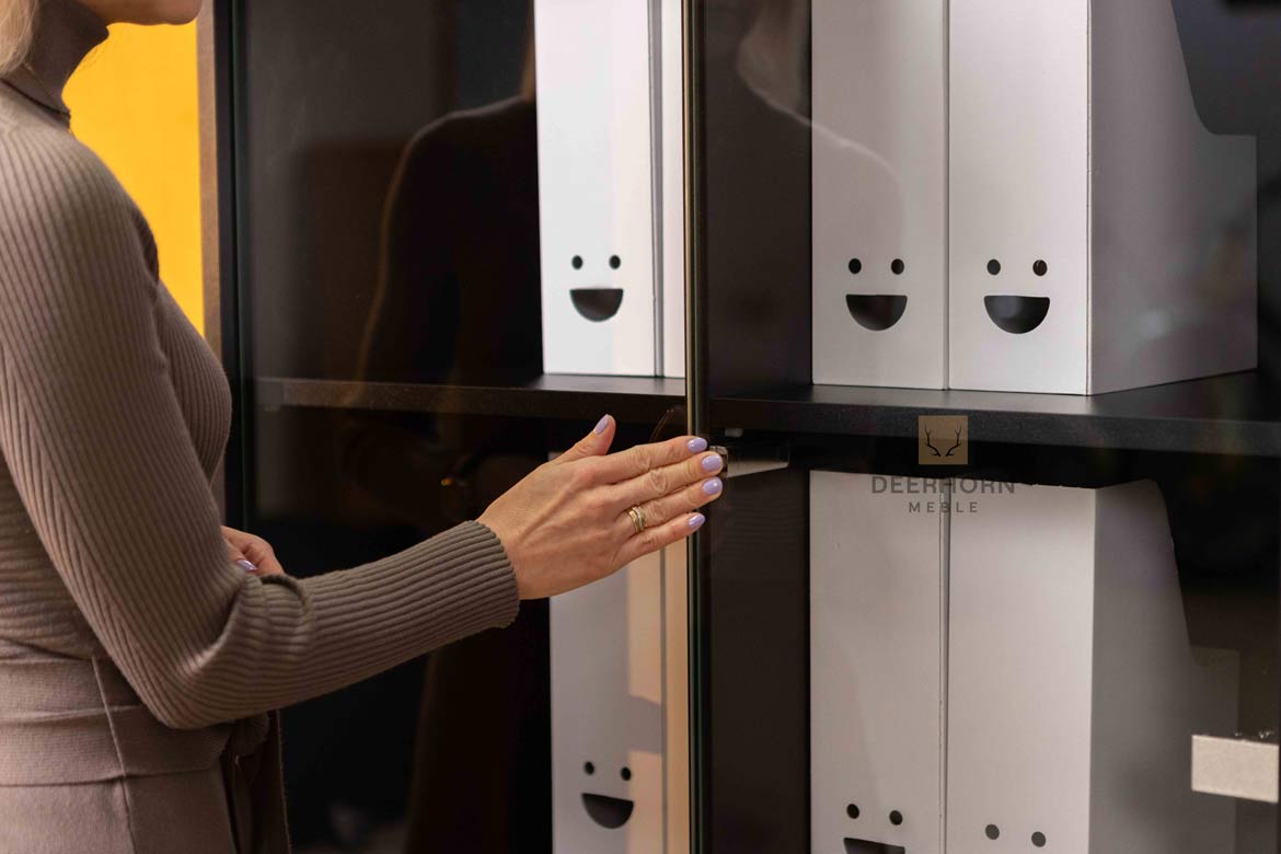 Glasvitrine, zwei Türen mit Einlegeböden für das Home Office