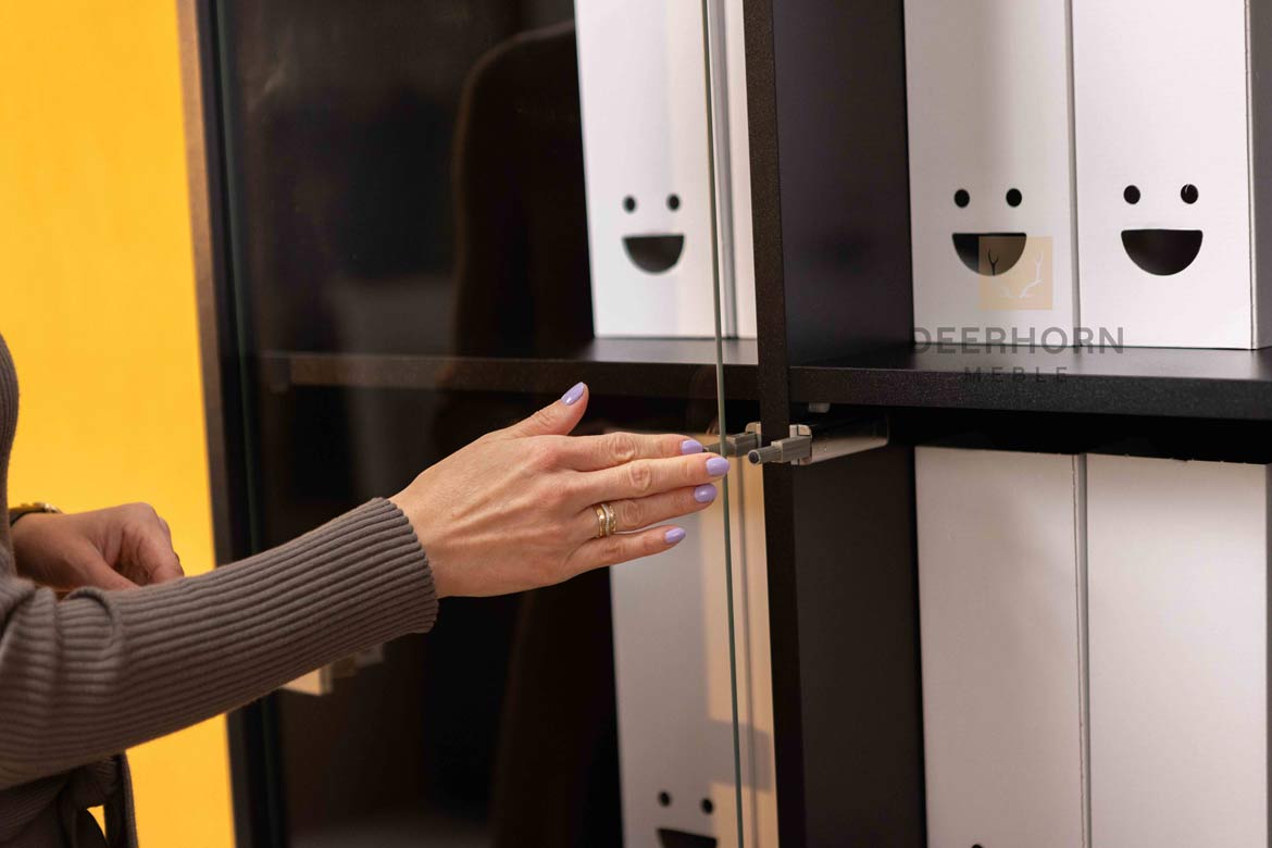 Glasvitrine, zwei Türen mit Einlegeböden für das Home Office
