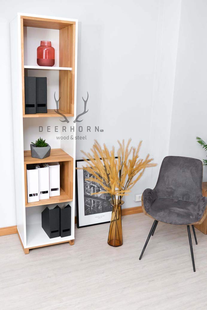 Weißes schmales Bücherregal, Buchbinder oder Büchersäule