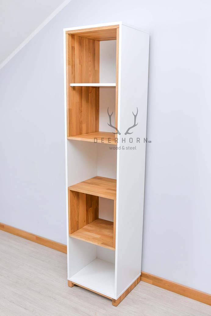 Weißes schmales Bücherregal, Buchbinder oder Büchersäule