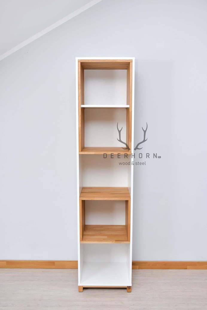 Weißes schmales Bücherregal, Buchbinder oder Büchersäule