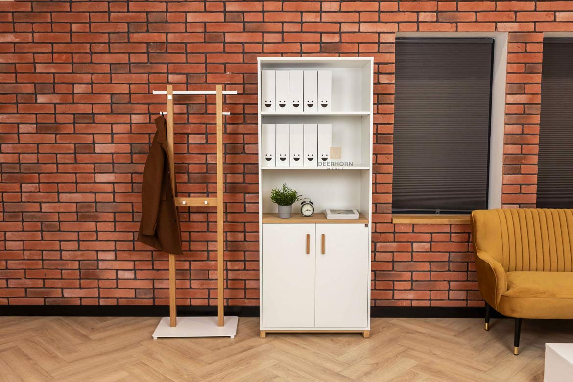 Weißer halboffener Aktenschrank mit Einlegeböden
