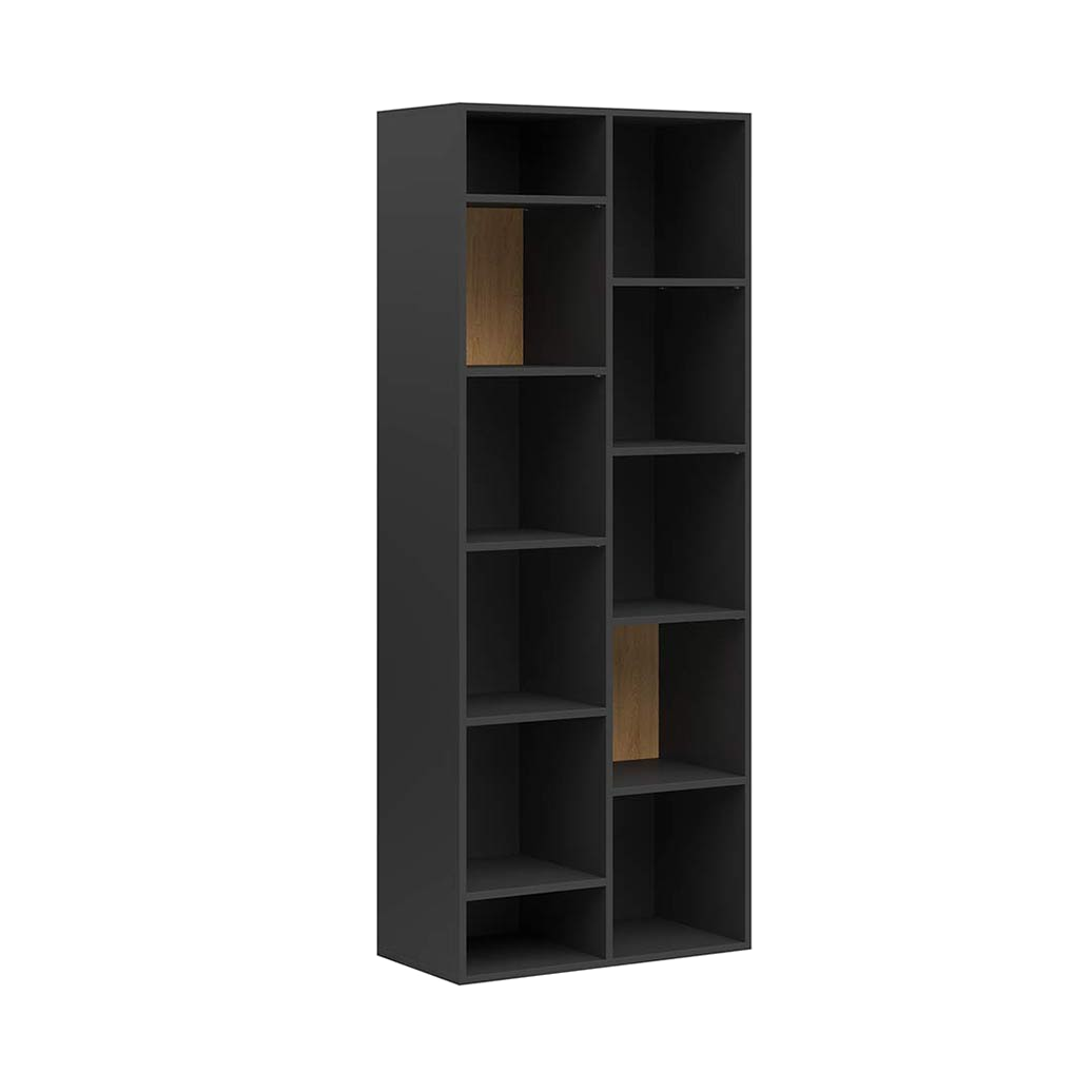 Stehendes Büro-Bücherregal schwarz mit Holzmaserung 80 cm