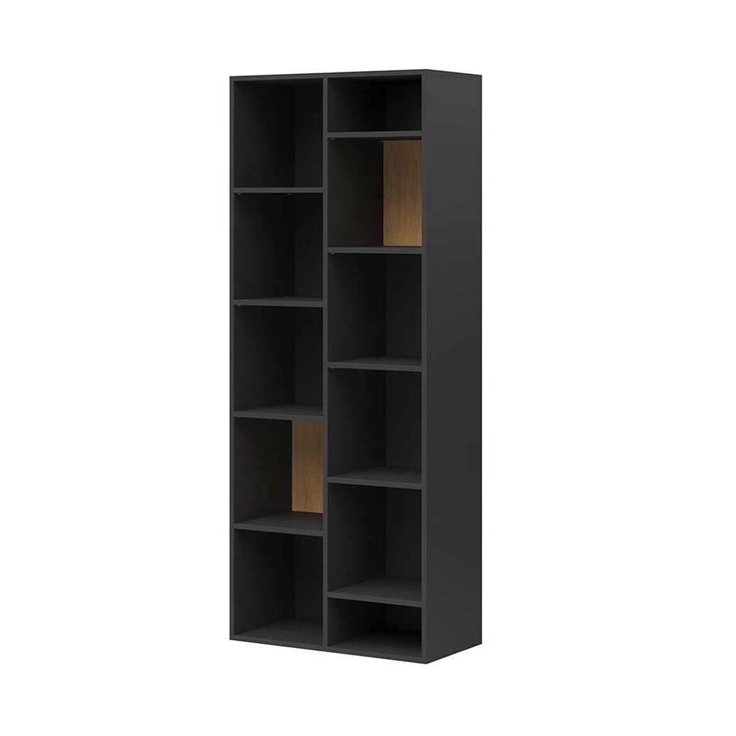 Stehendes Büro-Bücherregal schwarz mit Holzmaserung 80 cm