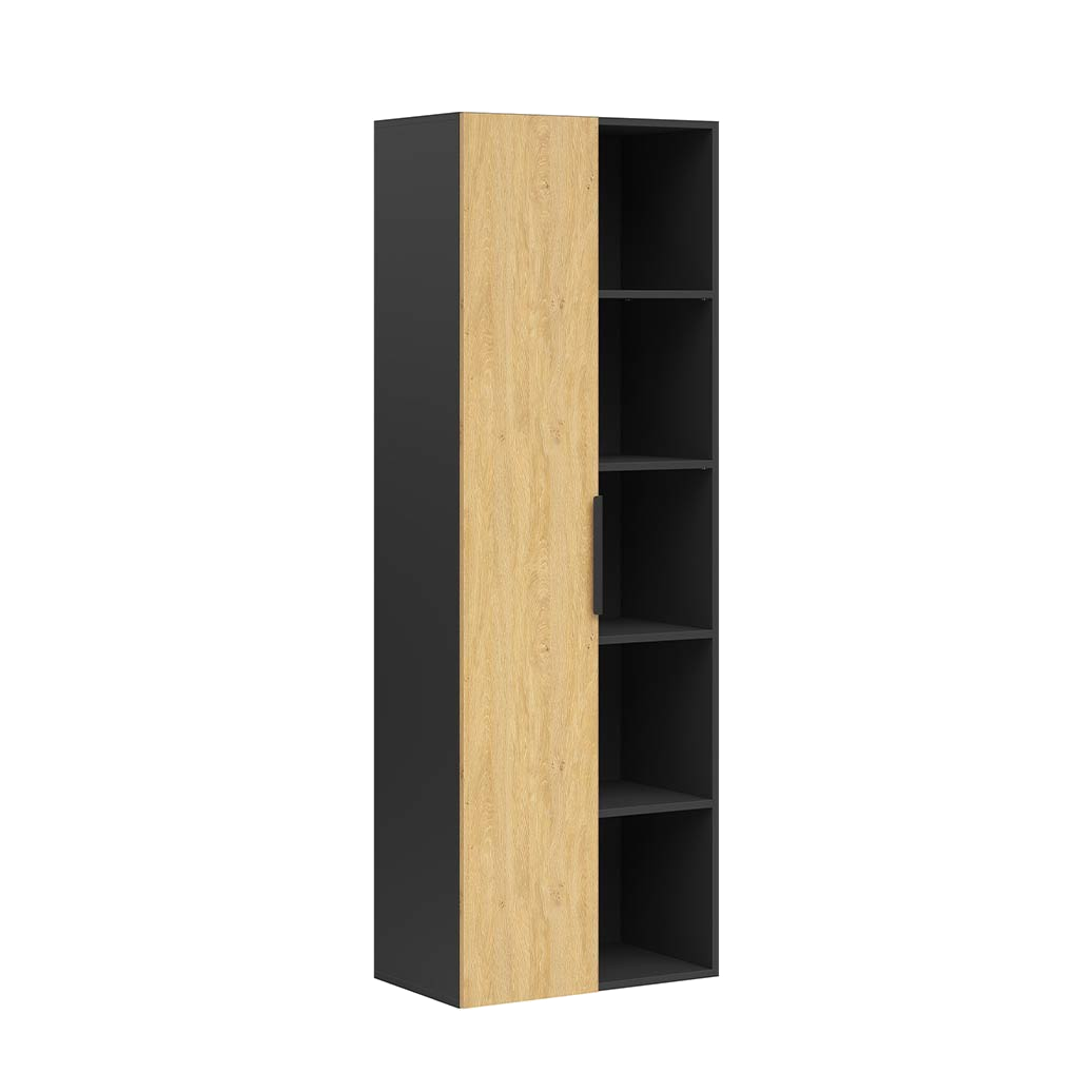 Büro-Aktenschrank schwarz mit Holzmaserungselementen