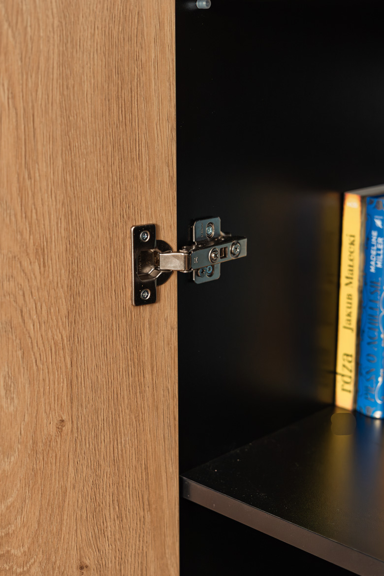 Büro-Aktenschrank schwarz mit Holzmaserungselementen