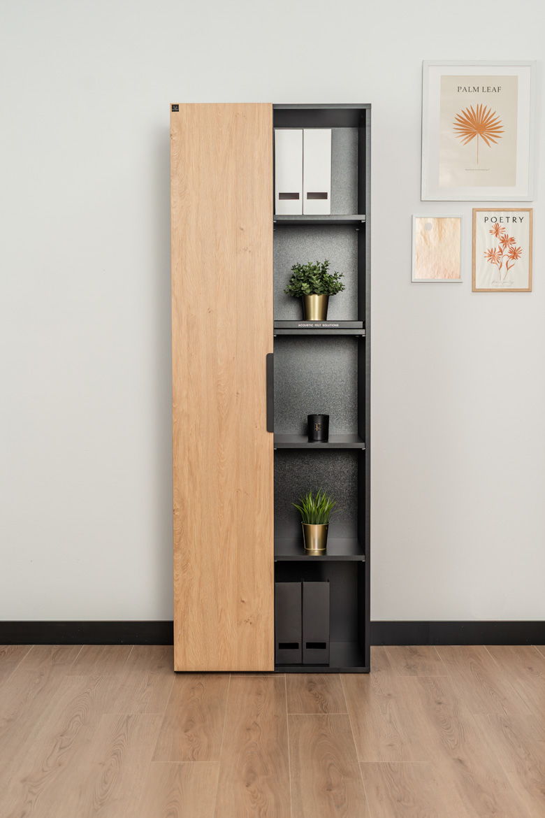 Büro-Aktenschrank schwarz mit Holzmaserungselementen