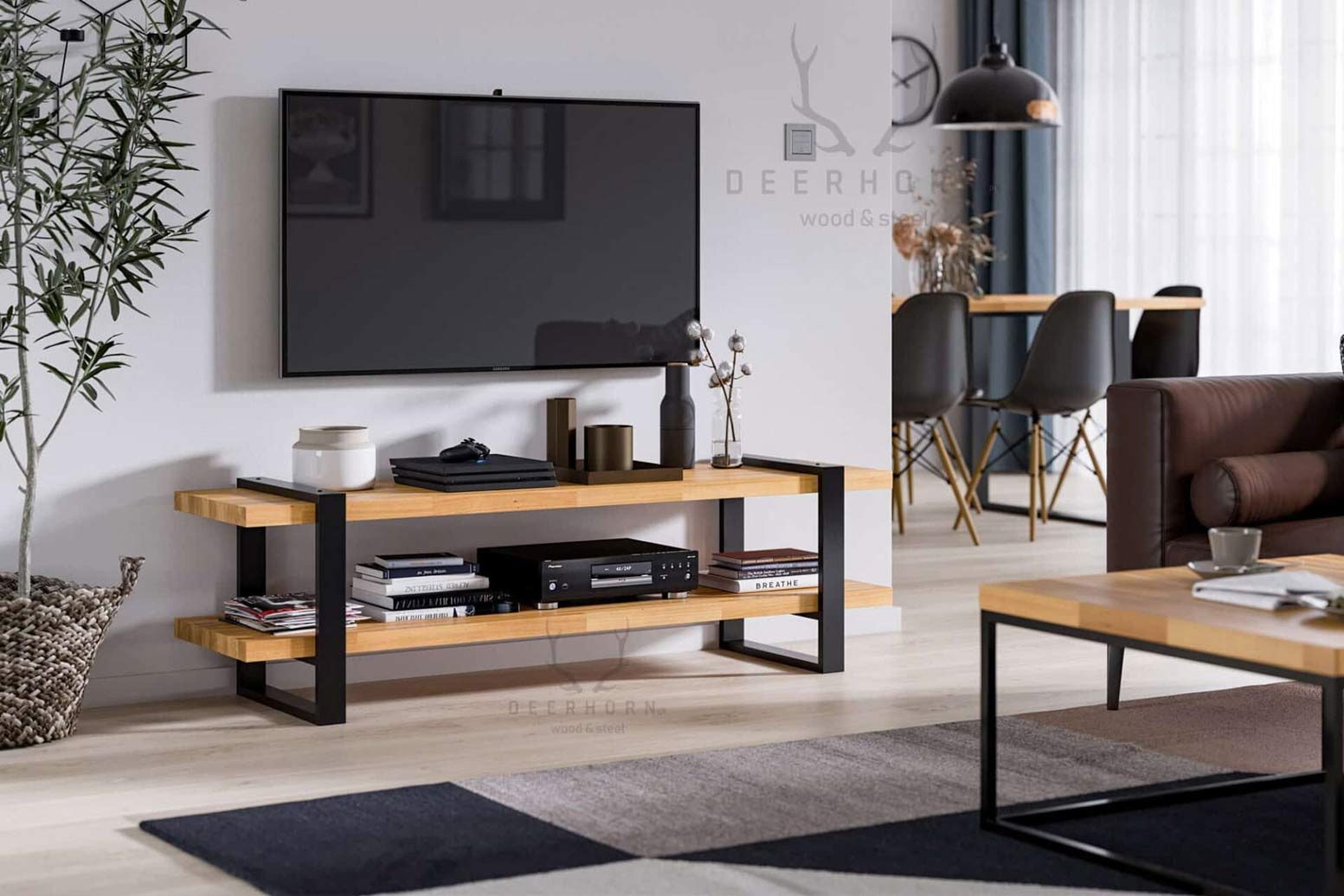 RTV Loftschrank schwarz mit Eiche 160 cm