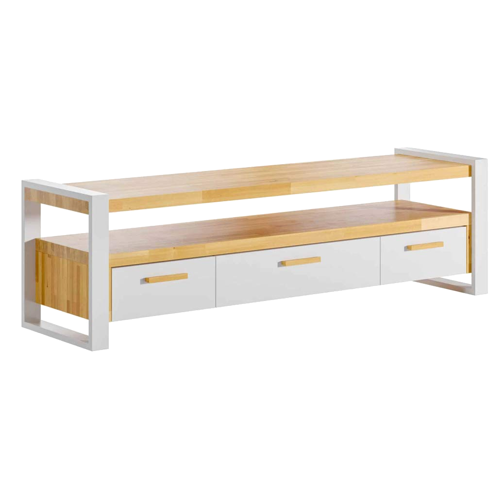 Weißer moderner RTV-Schrank mit Schubladen aus Holz und Metall