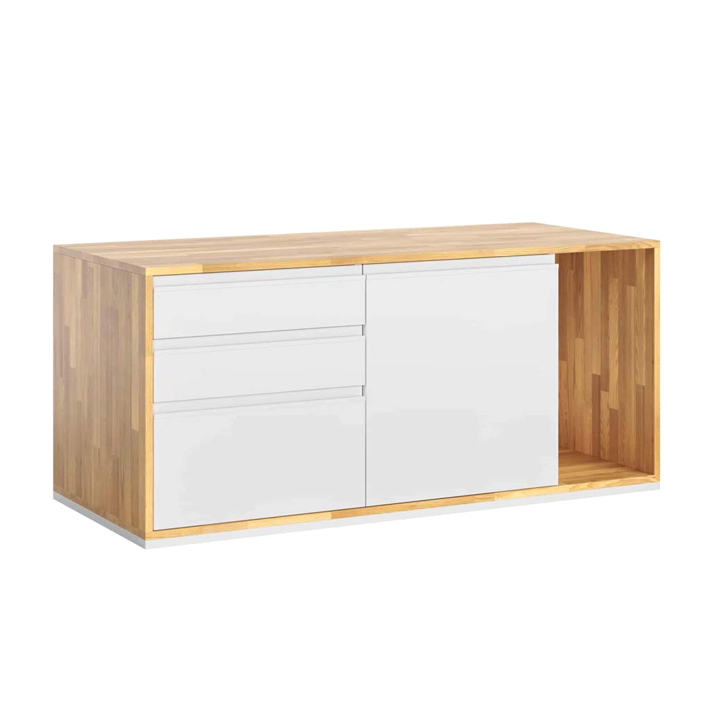 Weißer Sockel mit Schubladen, Schreibtischschrank Loft Office Plus - links