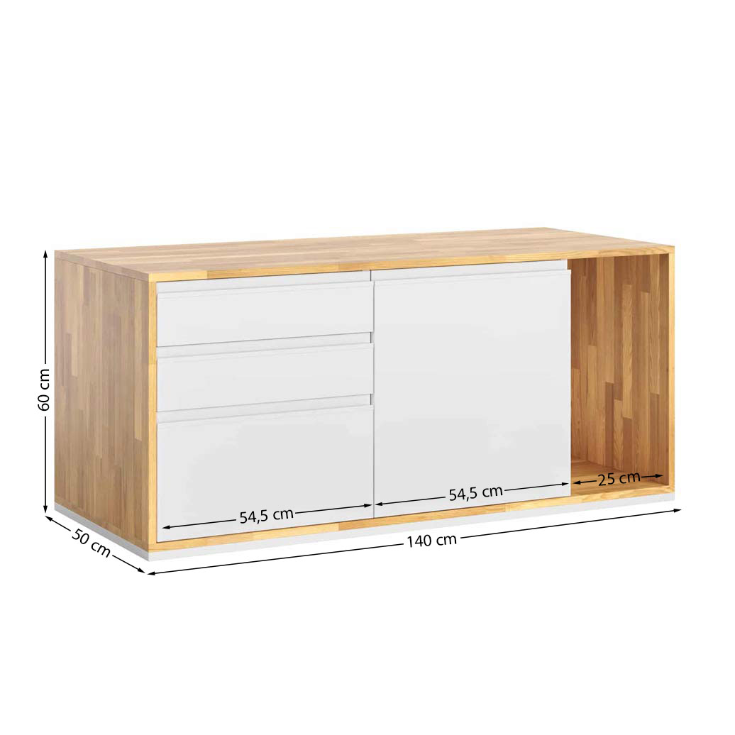 Weißer Sockel mit Schubladen, Schreibtischschrank Loft Office Plus - links