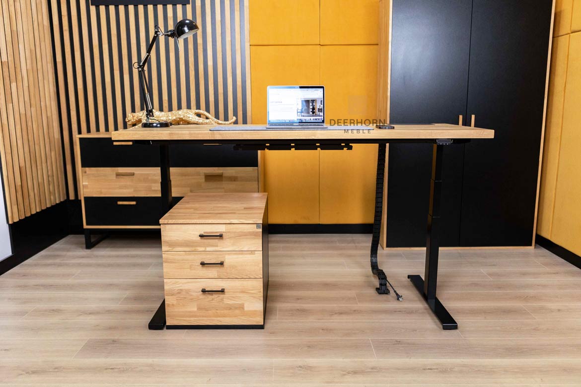 Eichenholzsockel mit Schubladen für Schreibtisch mit Holzplatte