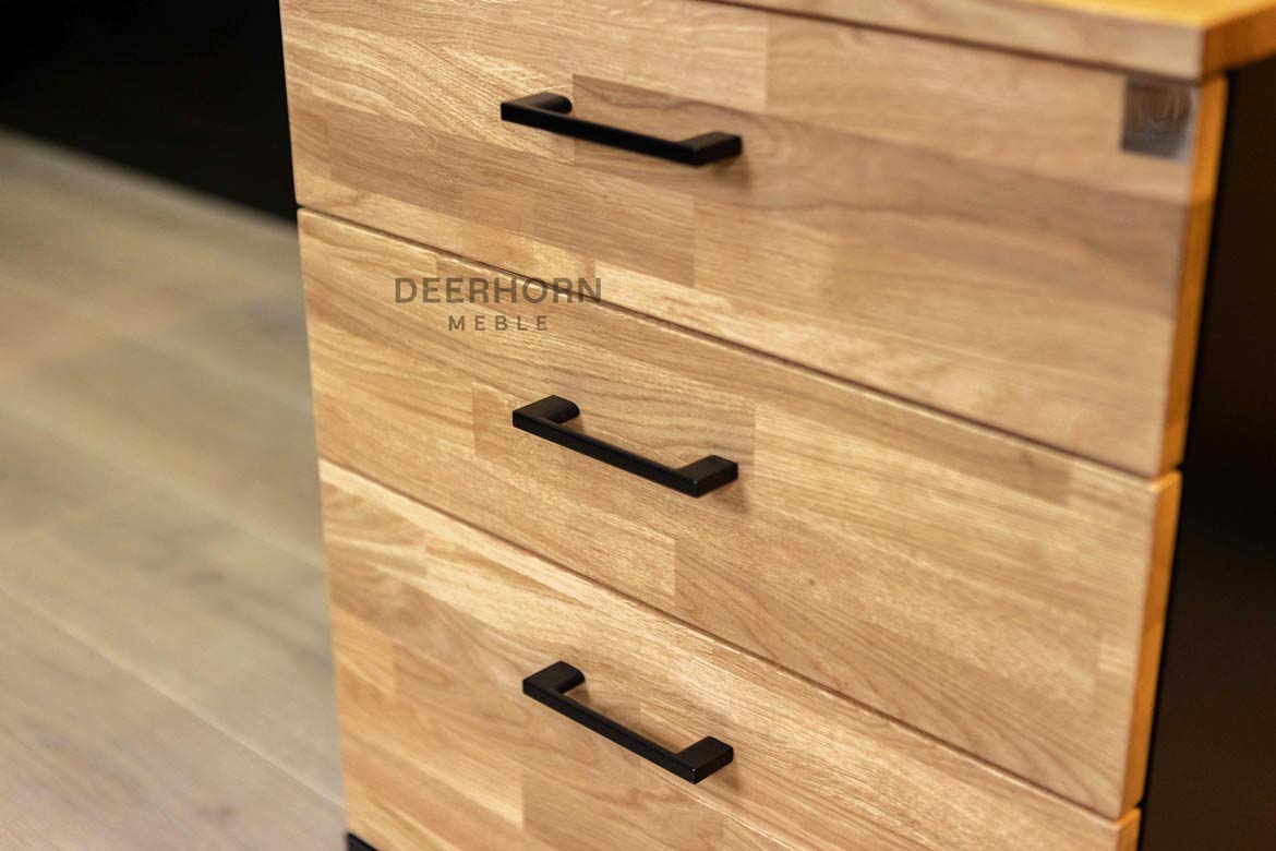 Eichenholzsockel mit Schubladen für Schreibtisch mit Holzplatte
