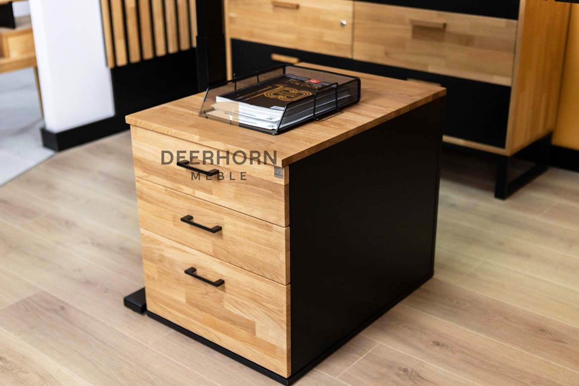 Eichenholzsockel mit Schubladen für Schreibtisch mit Holzplatte