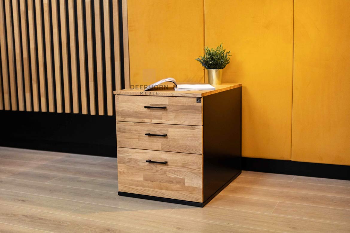 Eichenholzsockel mit Schubladen für Schreibtisch mit Holzplatte