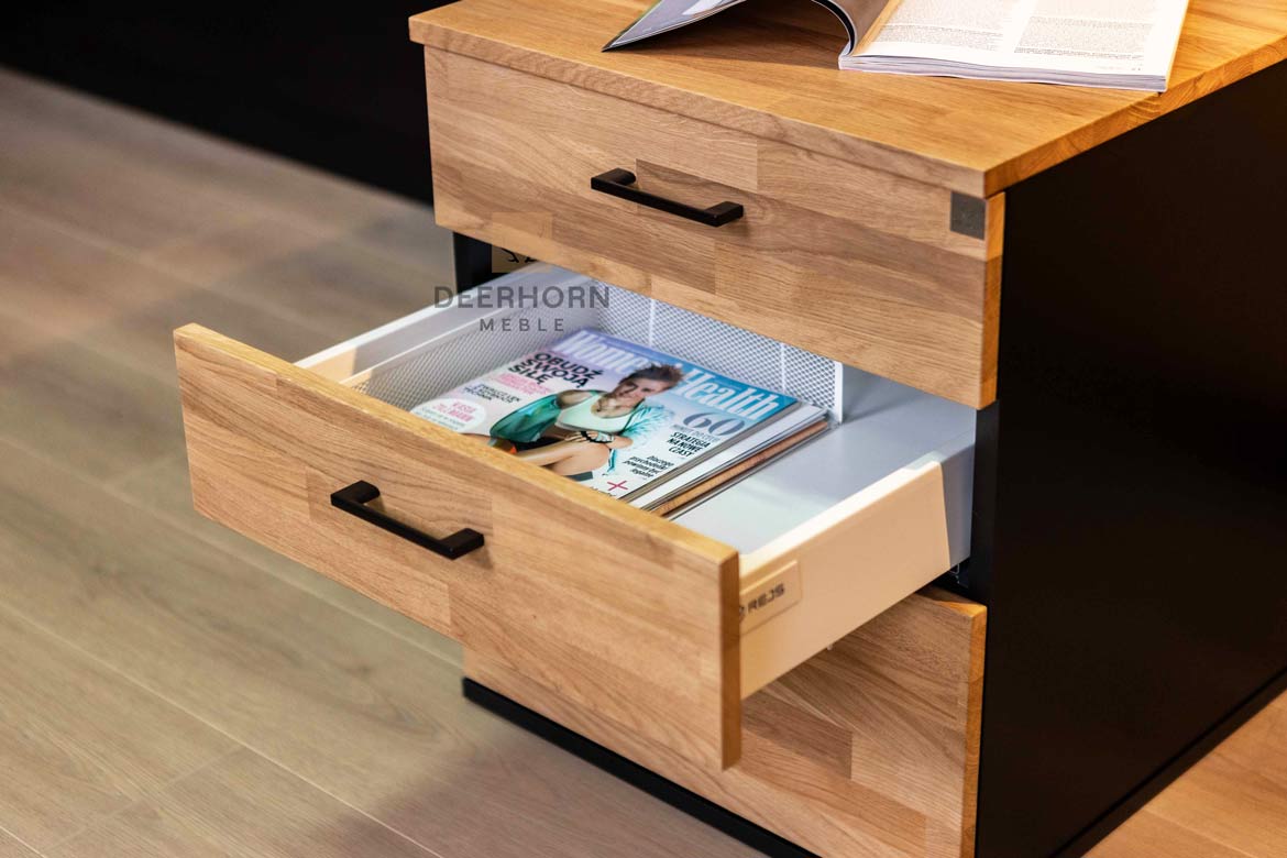 Eichenholzsockel mit Schubladen für Schreibtisch mit Holzplatte