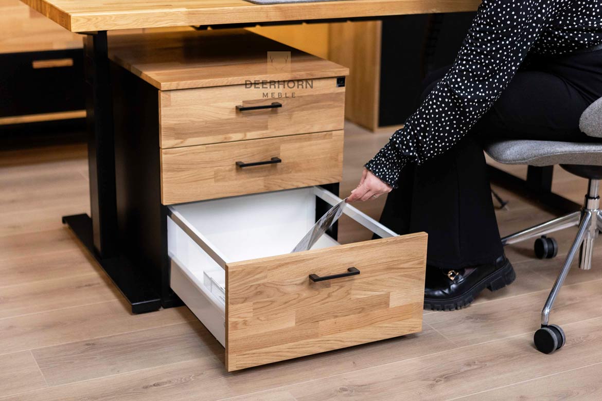 Eichenholzsockel mit Schubladen für Schreibtisch mit Holzplatte