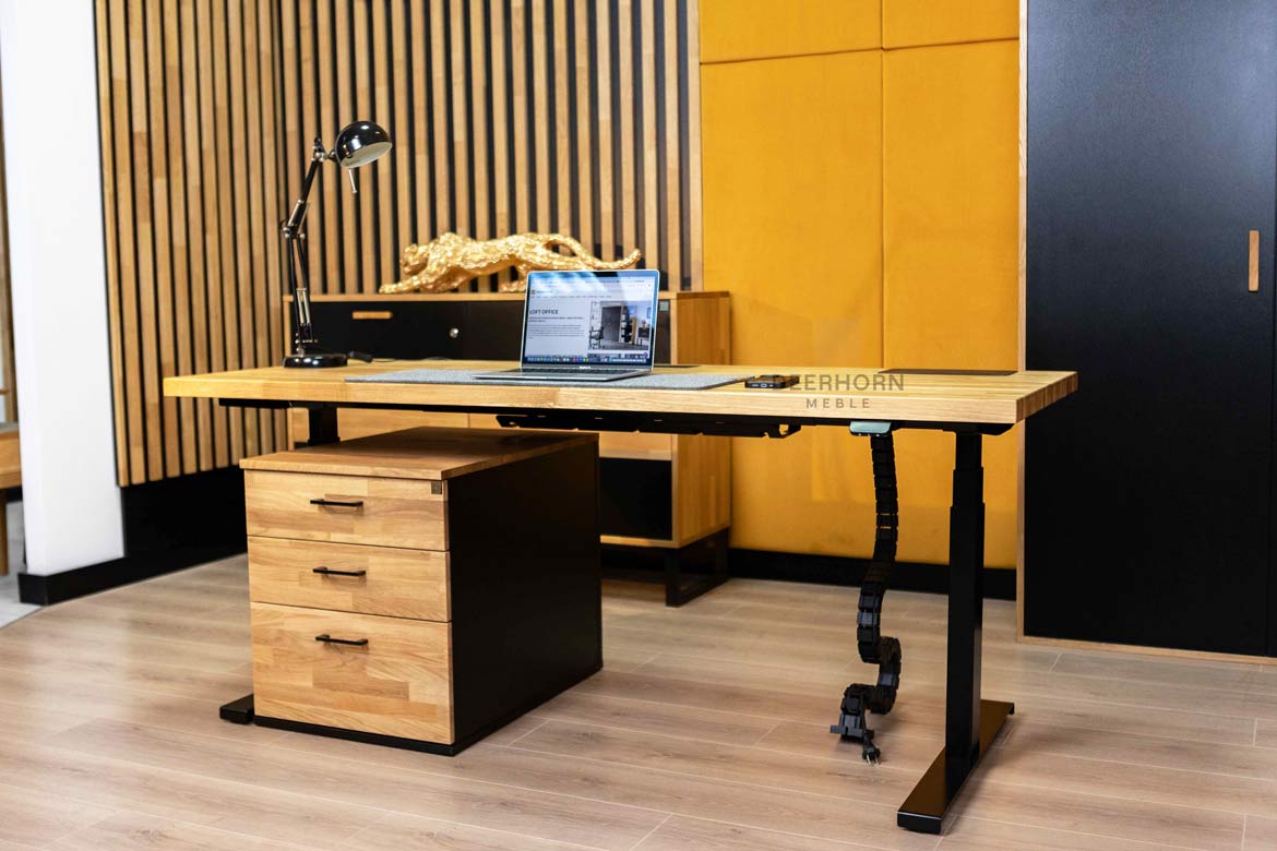 Eichenholzsockel mit Schubladen für Schreibtisch mit Holzplatte