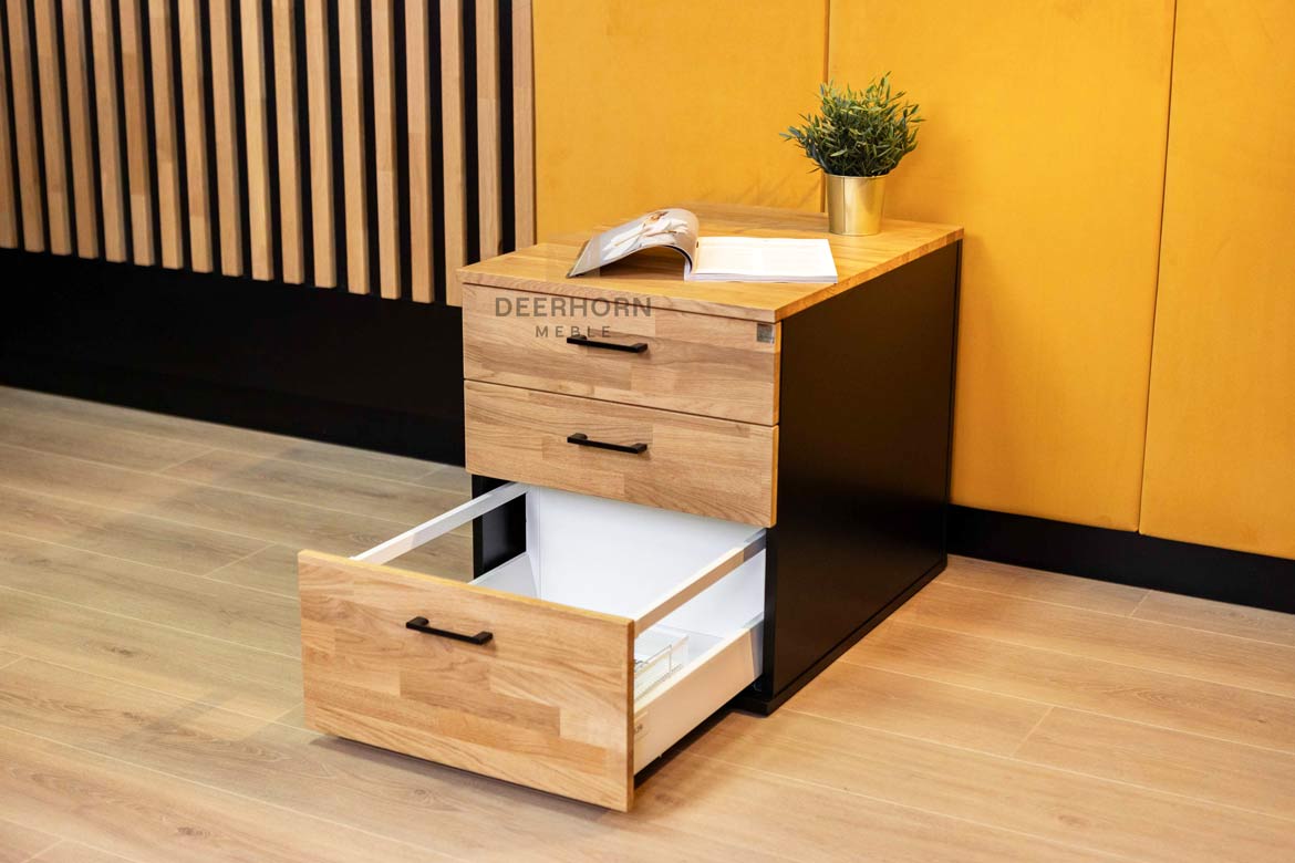 Eichenholzsockel mit Schubladen für Schreibtisch mit Holzplatte