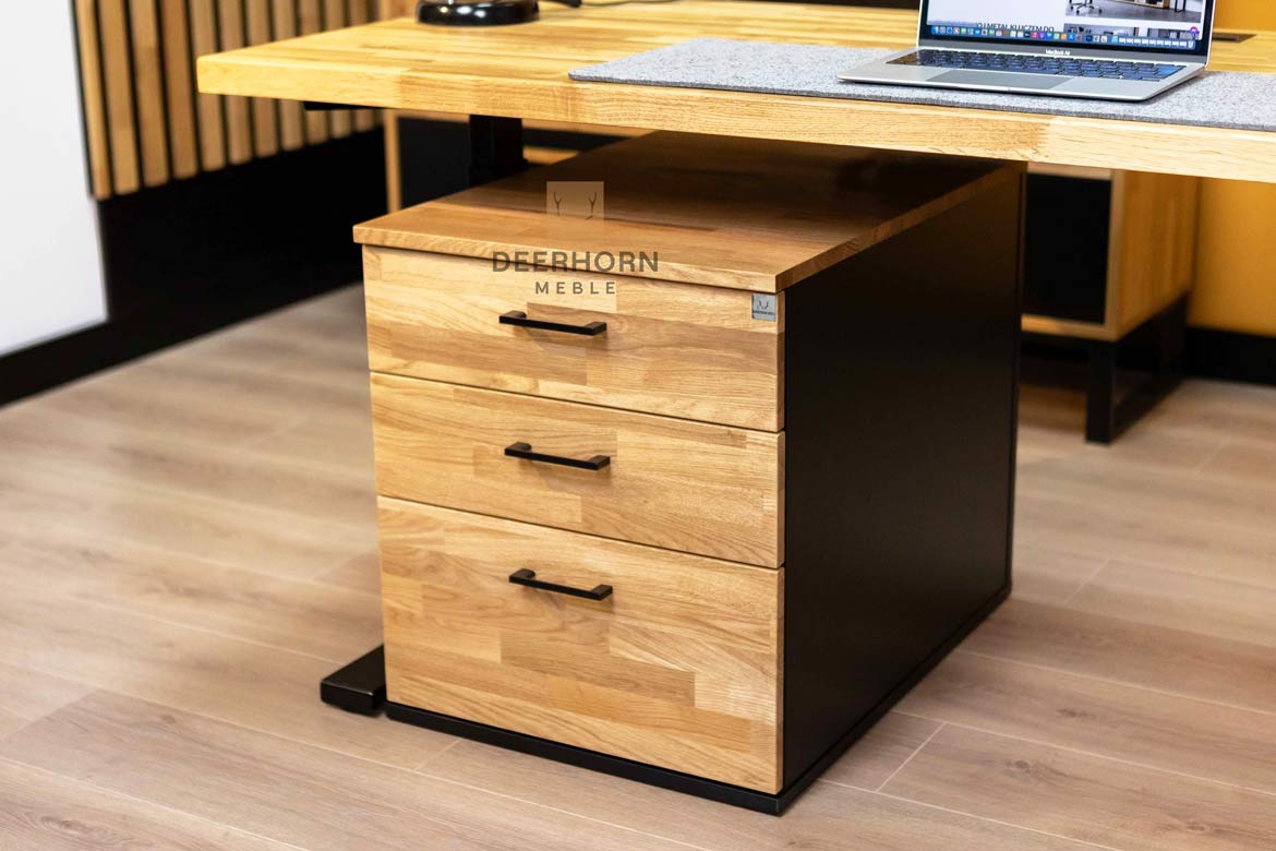 Eichenholzsockel mit Schubladen für Schreibtisch mit Holzplatte