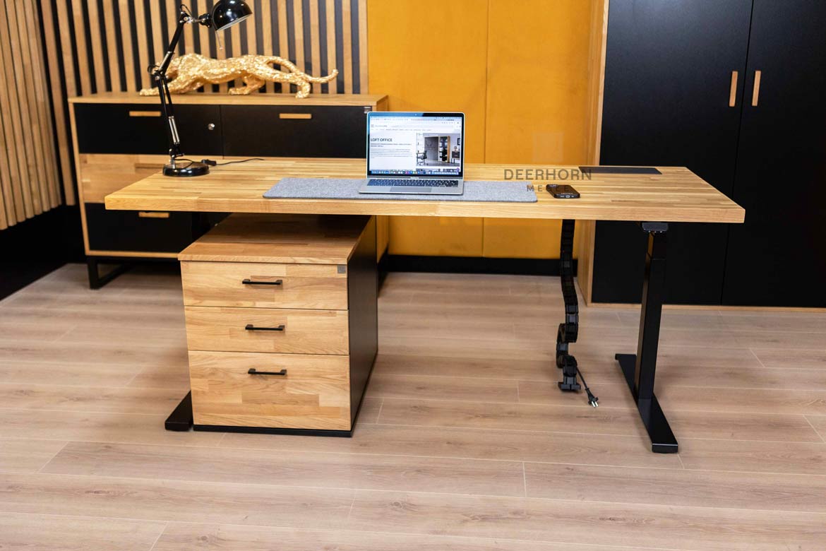 Eichenholzsockel mit Schubladen für Schreibtisch mit Holzplatte