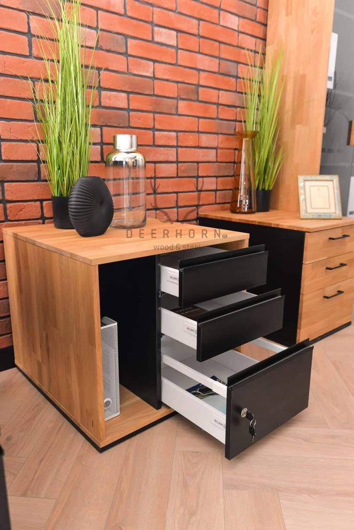 Mobiler Holzcontainer mit Schubladen loft office plus - rechts