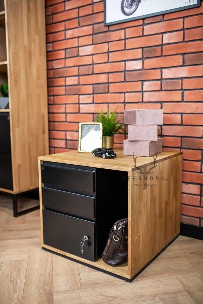 Mobiler Holzcontainer mit Schubladen loft office plus - links