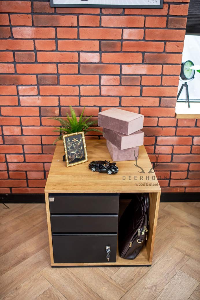 Mobiler Holzcontainer mit Schubladen loft office plus - links