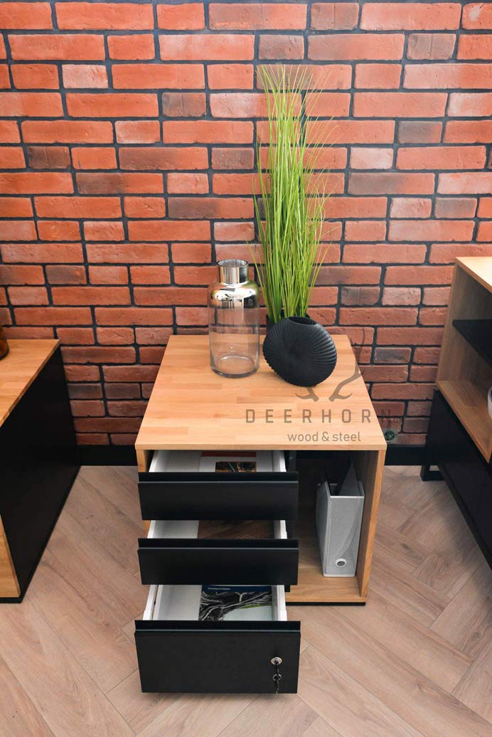Mobiler Holzcontainer mit Schubladen loft office plus - links