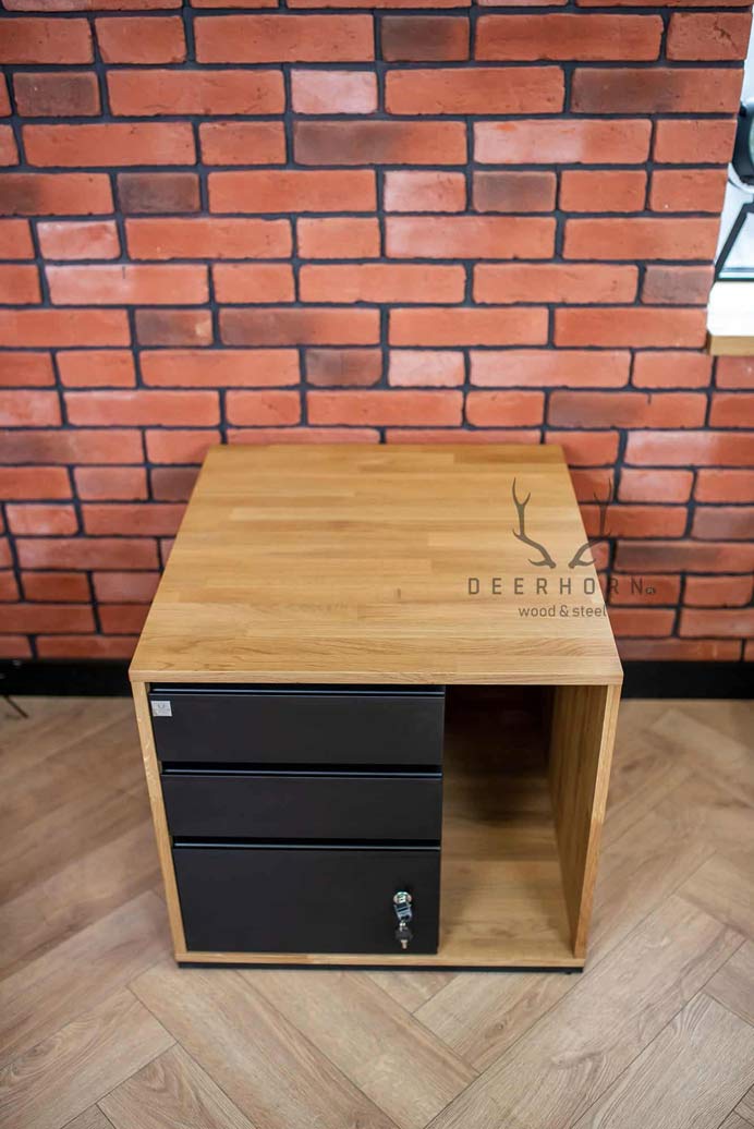 Mobiler Holzcontainer mit Schubladen loft office plus - links