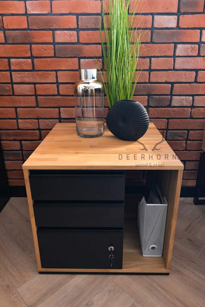 Mobiler Holzcontainer mit Schubladen loft office plus - links