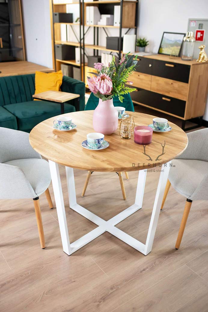Runder Tisch mit Holzplatte mit Hinterschnitt 100 cm
