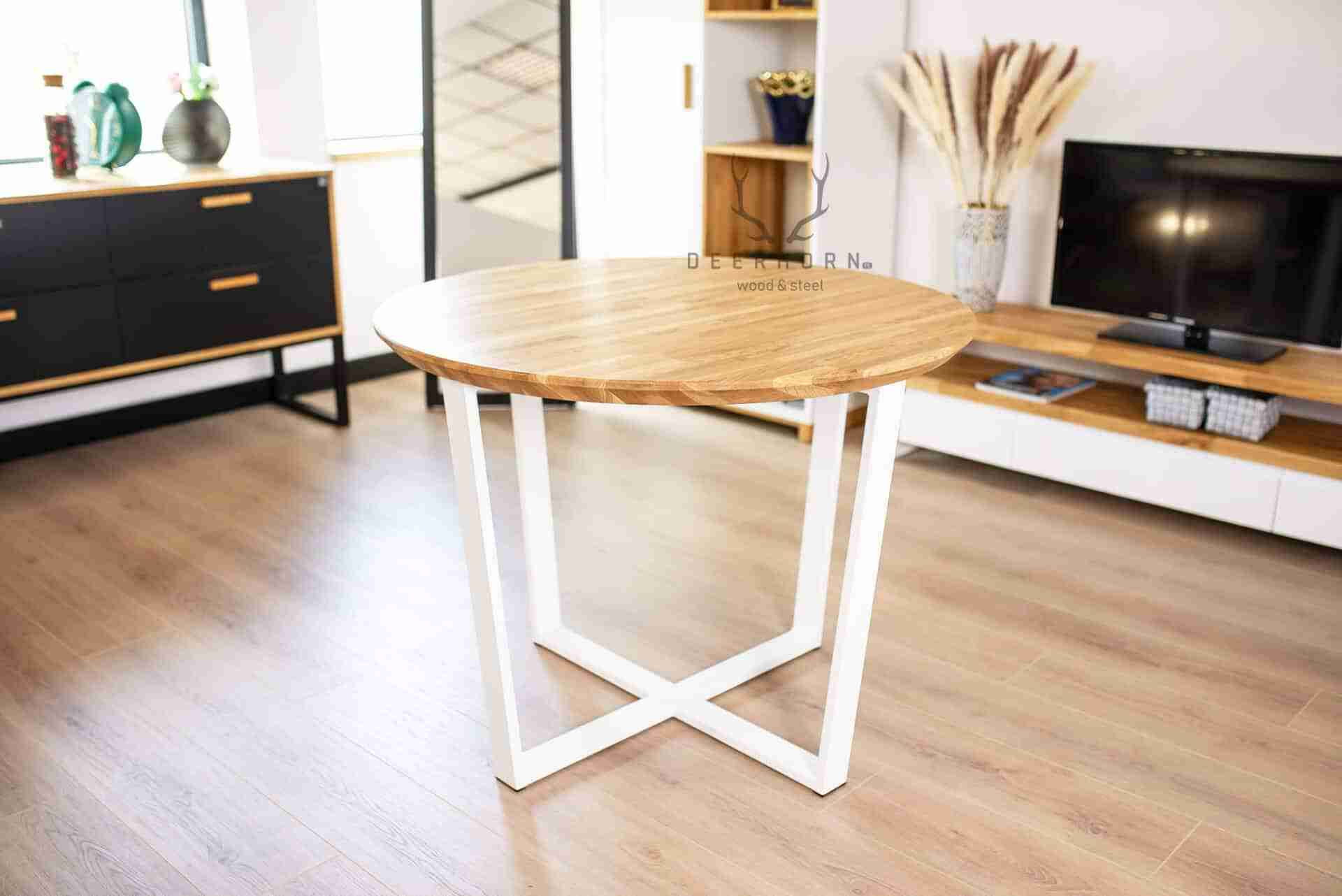 Runder Tisch mit Holzplatte mit Hinterschnitt 100 cm