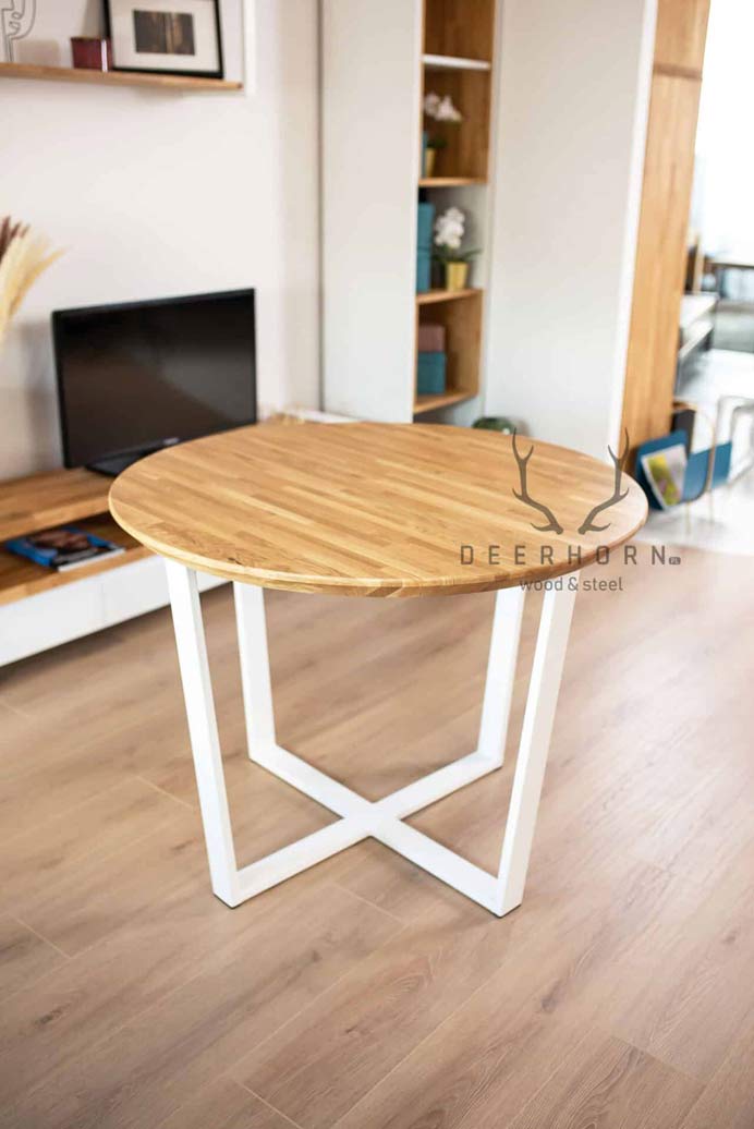 Runder Tisch mit Holzplatte mit Hinterschnitt 100 cm