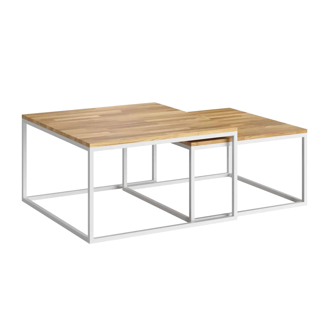 Weiße Loft Industrie Couchtische aus Holz und Metall 80×80 + 70x70cm