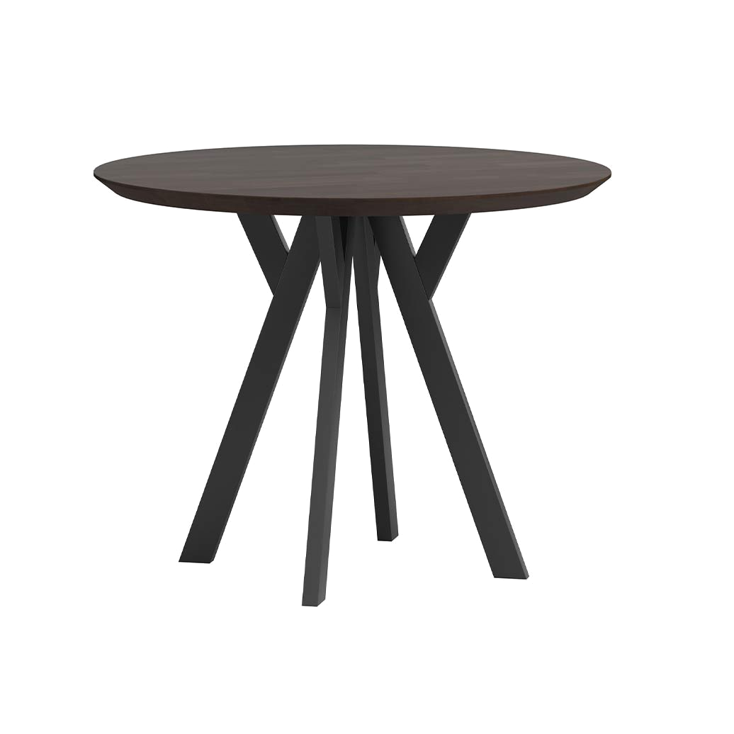 Runder Tisch mit Ebenholzplatte und schwarzen Metallbeinen