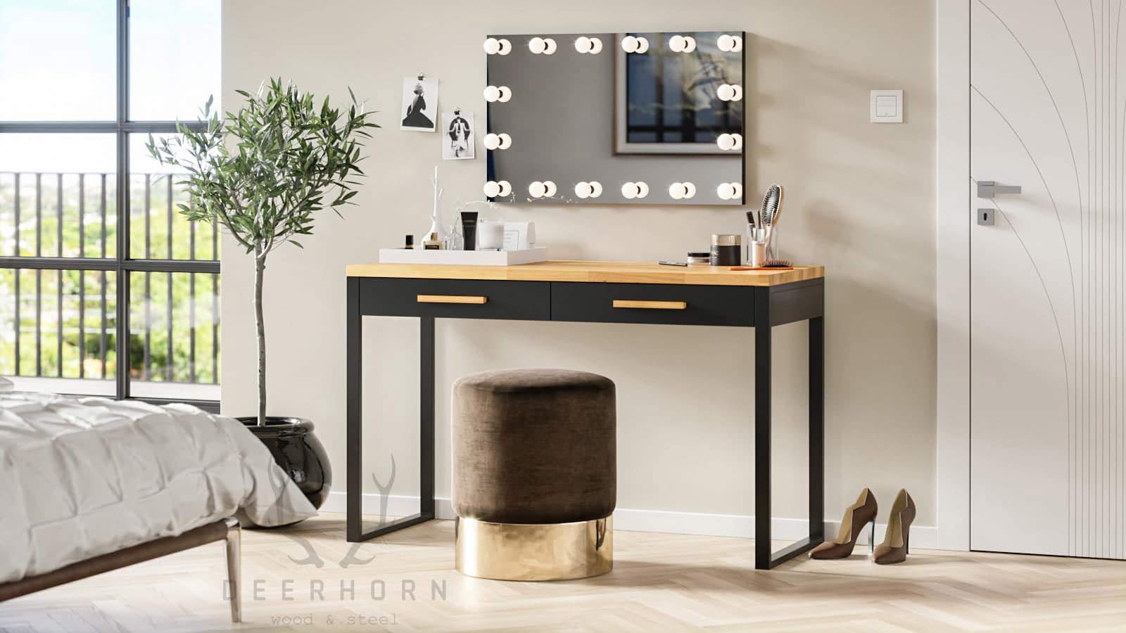 Schminktisch aus Holz und Metall für das Schlafzimmer