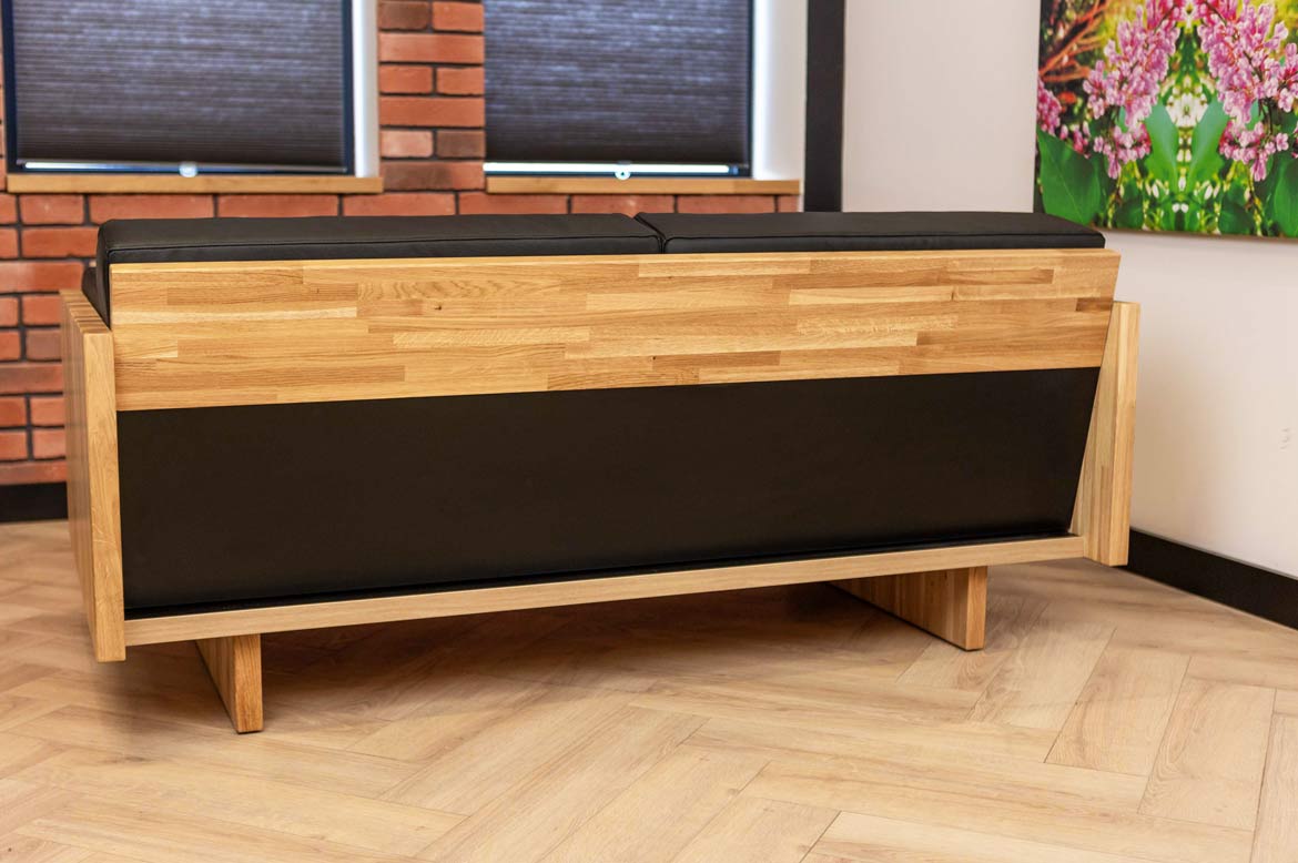 Eichenholz Ledersofa für Büro, schwarz, modern