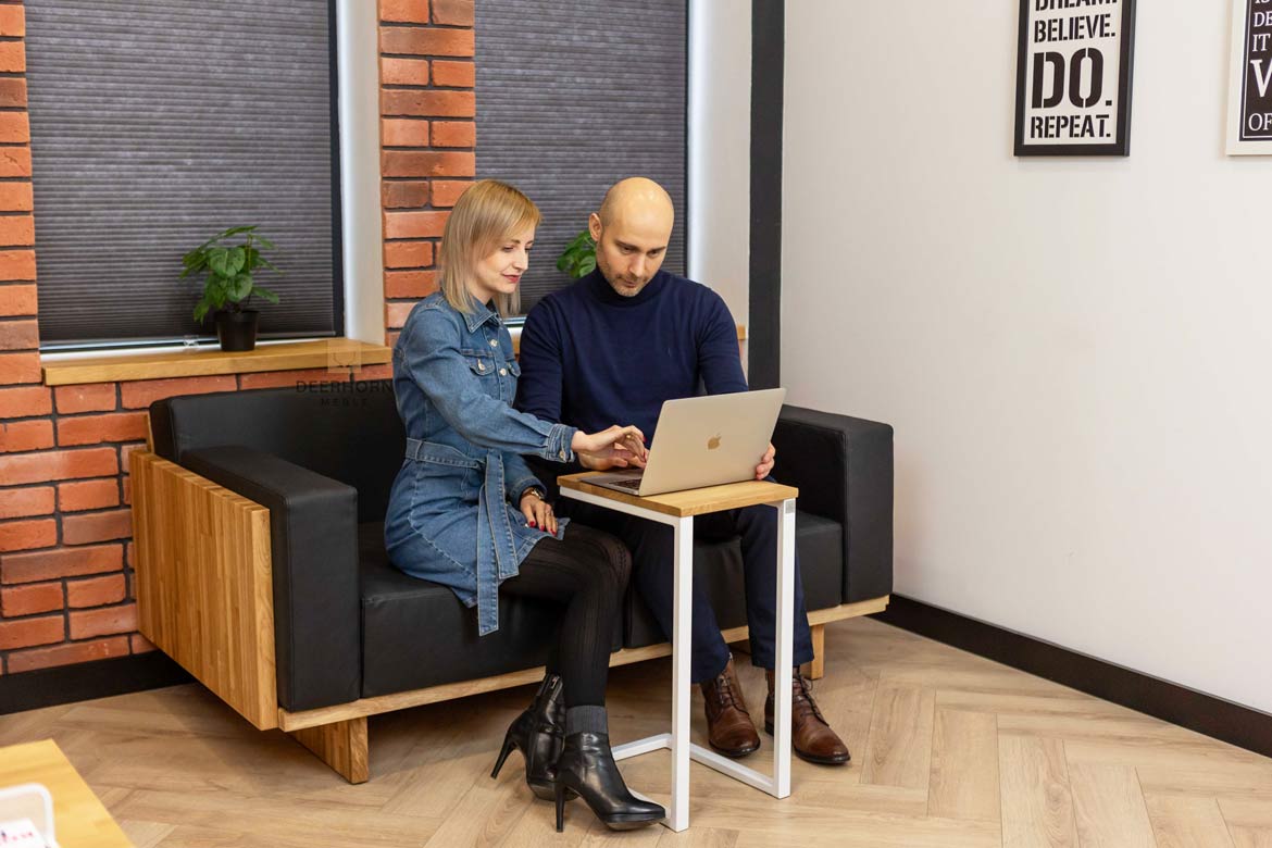 Eichenholz Ledersofa für Büro, schwarz, modern