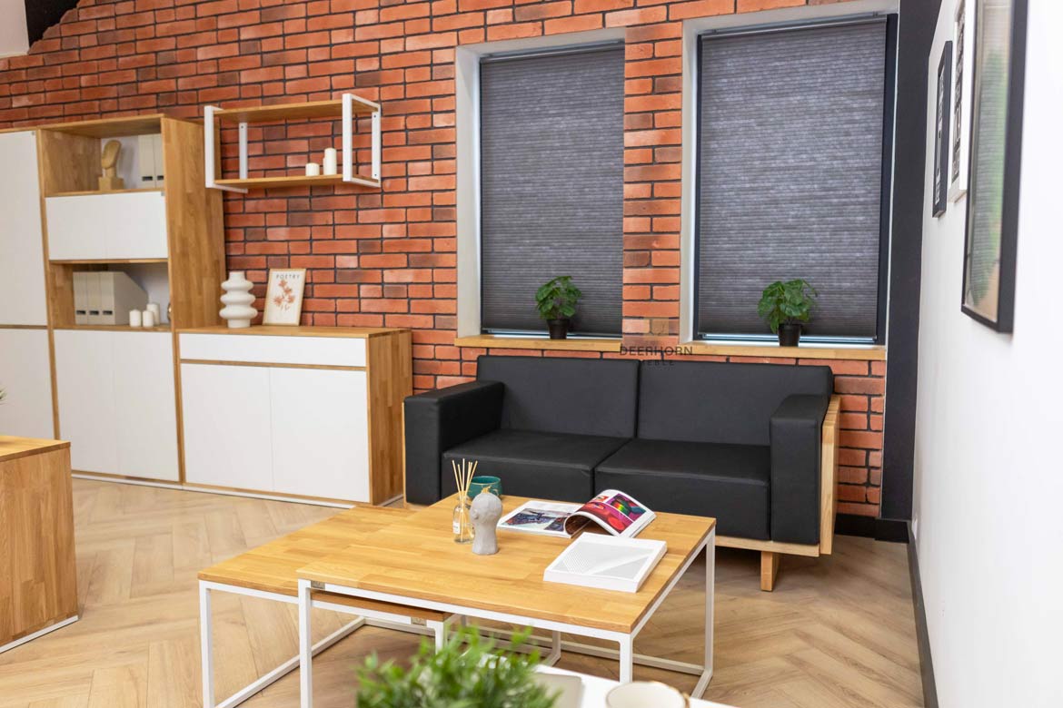 Eichenholz Ledersofa für Büro, schwarz, modern