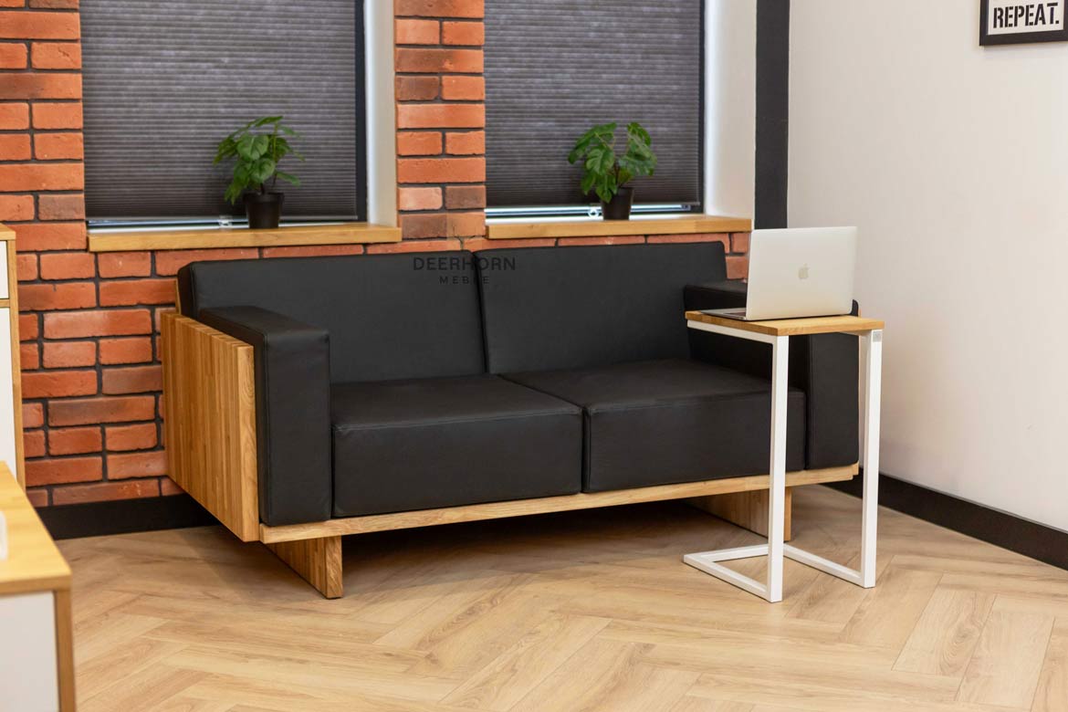 Eichenholz Ledersofa für Büro, schwarz, modern