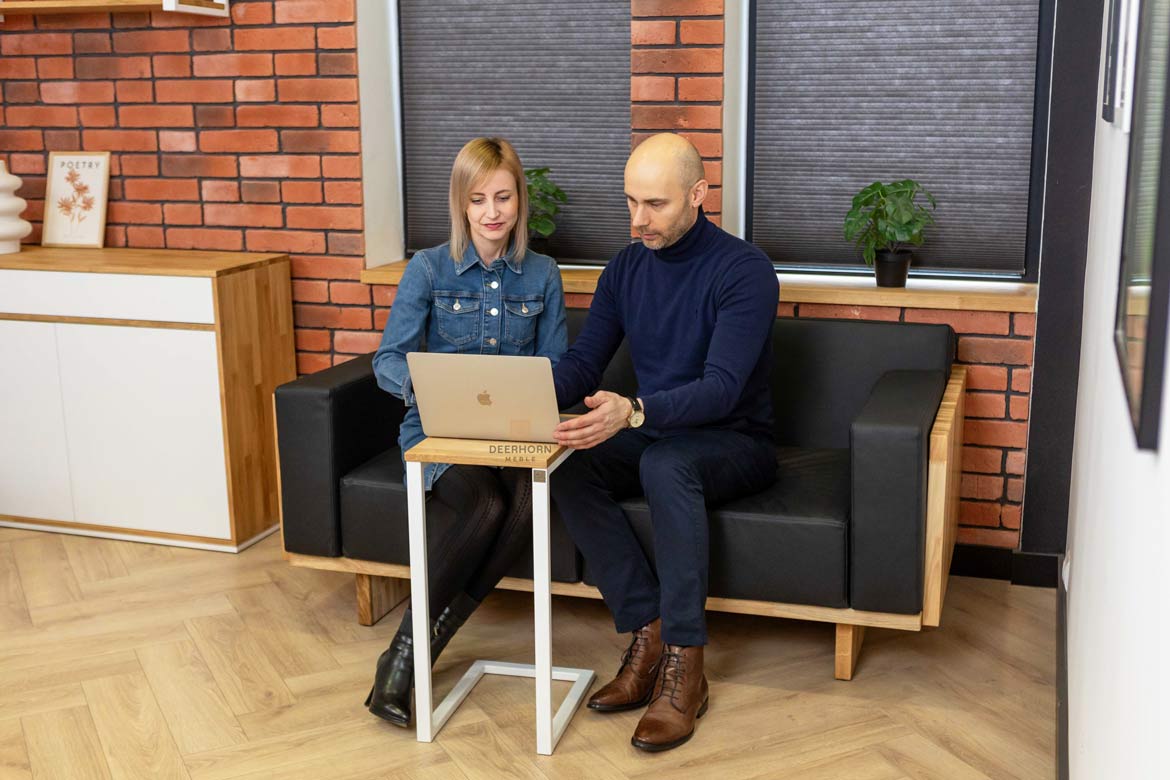 Eichenholz Ledersofa für Büro, schwarz, modern