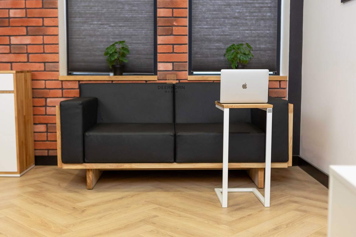 Eichenholz Ledersofa für Büro, schwarz, modern