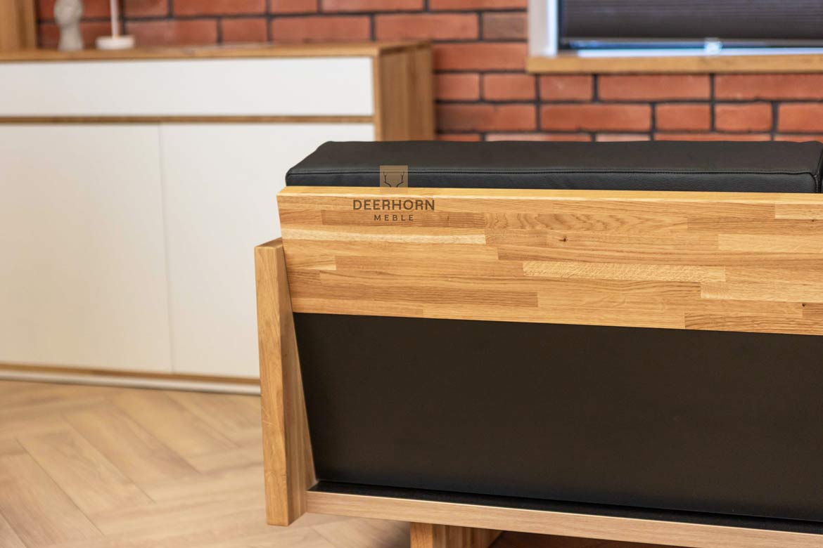 Eichenholz Ledersofa für Büro, schwarz, modern